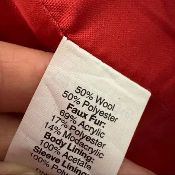 J. Crew cottagecore wool blend Red hoodie Pea Coat with Fur Hood size 10 - Picture 9 of 9